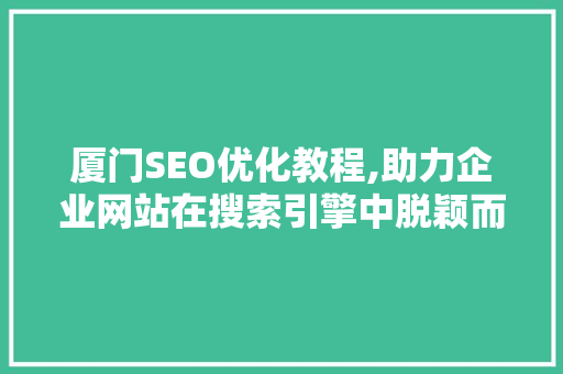 厦门SEO优化教程,助力企业网站在搜索引擎中脱颖而出