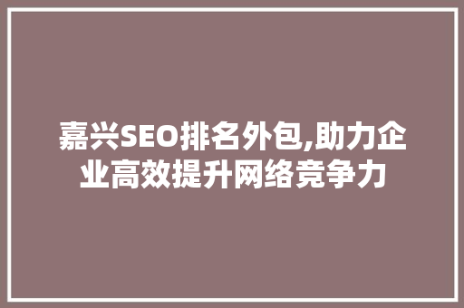 嘉兴SEO排名外包,助力企业高效提升网络竞争力