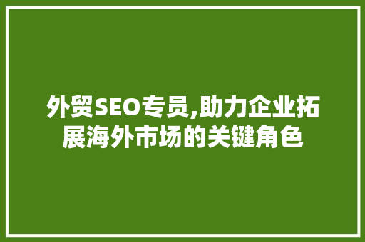 外贸SEO专员,助力企业拓展海外市场的关键角色