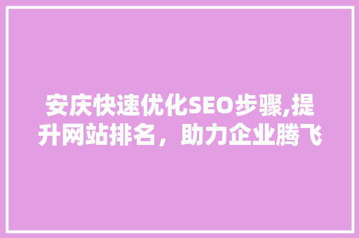 安庆快速优化SEO步骤,提升网站排名，助力企业腾飞