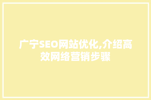 广宁SEO网站优化,介绍高效网络营销步骤