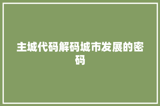 主城代码解码城市发展的密码