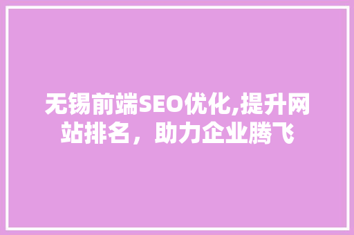 无锡前端SEO优化,提升网站排名，助力企业腾飞