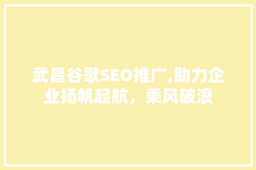武昌谷歌SEO推广,助力企业扬帆起航，乘风破浪