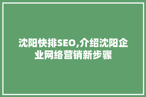 沈阳快排SEO,介绍沈阳企业网络营销新步骤