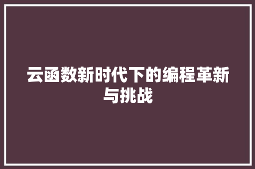 云函数新时代下的编程革新与挑战