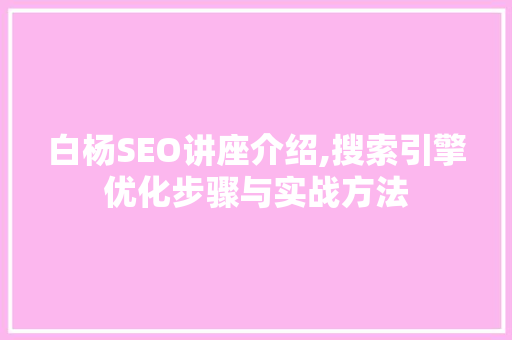 白杨SEO讲座介绍,搜索引擎优化步骤与实战方法