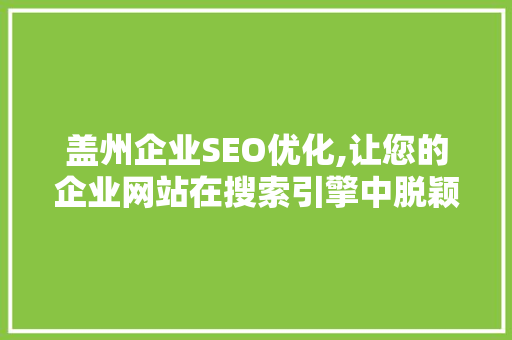 盖州企业SEO优化,让您的企业网站在搜索引擎中脱颖而出
