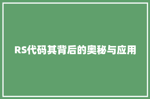 RS代码其背后的奥秘与应用