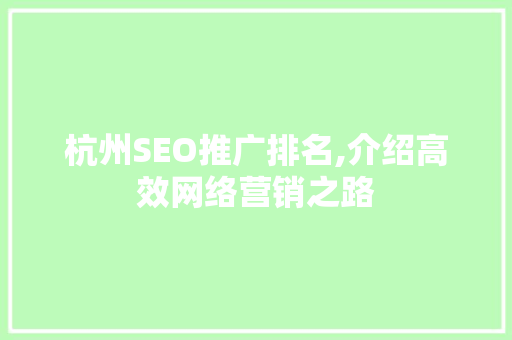 杭州SEO推广排名,介绍高效网络营销之路