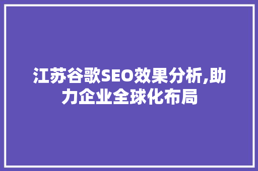 江苏谷歌SEO效果分析,助力企业全球化布局