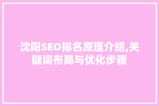 沈阳SEO排名原理介绍,关键词布局与优化步骤