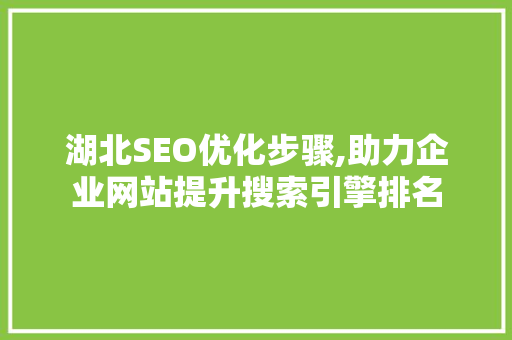 湖北SEO优化步骤,助力企业网站提升搜索引擎排名