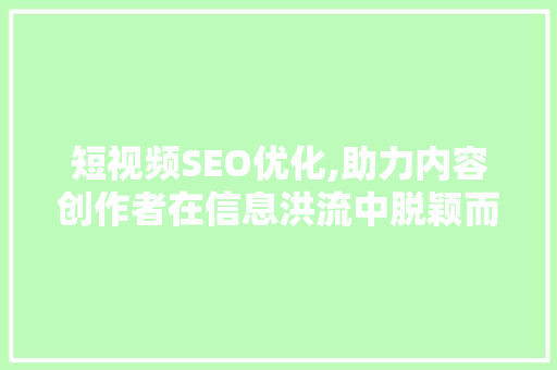 短视频SEO优化,助力内容创作者在信息洪流中脱颖而出
