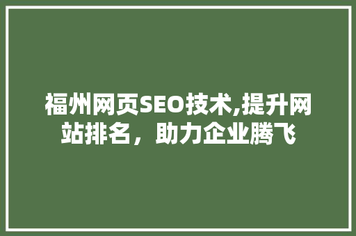 福州网页SEO技术,提升网站排名，助力企业腾飞