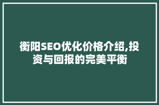 衡阳SEO优化价格介绍,投资与回报的完美平衡