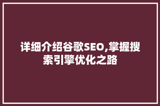 详细介绍谷歌SEO,掌握搜索引擎优化之路