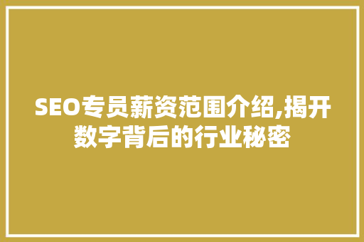 SEO专员薪资范围介绍,揭开数字背后的行业秘密