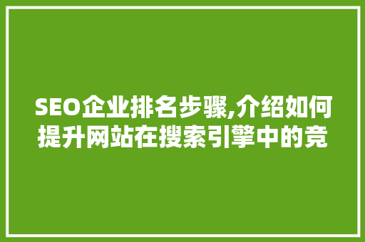 SEO企业排名步骤,介绍如何提升网站在搜索引擎中的竞争力