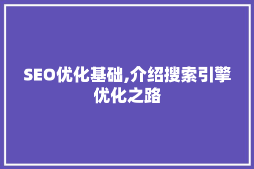 SEO优化基础,介绍搜索引擎优化之路