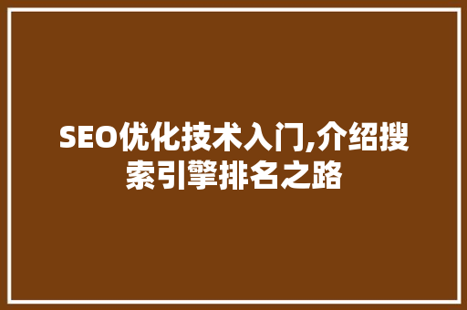 SEO优化技术入门,介绍搜索引擎排名之路