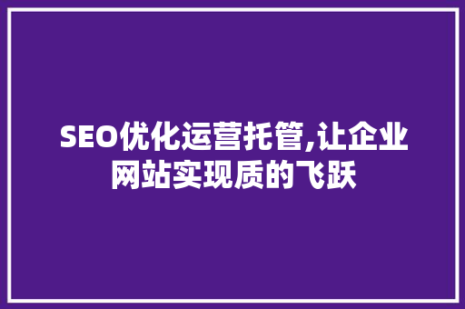 SEO优化运营托管,让企业网站实现质的飞跃