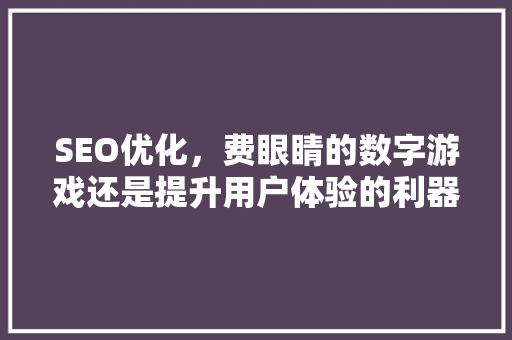 SEO优化，费眼睛的数字游戏还是提升用户体验的利器
