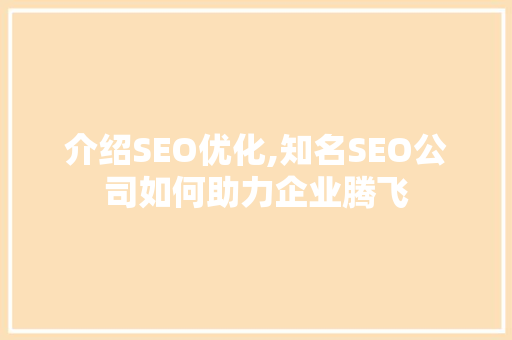 介绍SEO优化,知名SEO公司如何助力企业腾飞