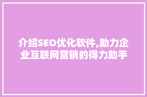 介绍SEO优化软件,助力企业互联网营销的得力助手