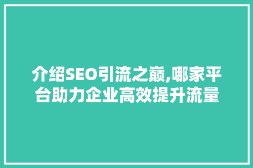 介绍SEO引流之巅,哪家平台助力企业高效提升流量
