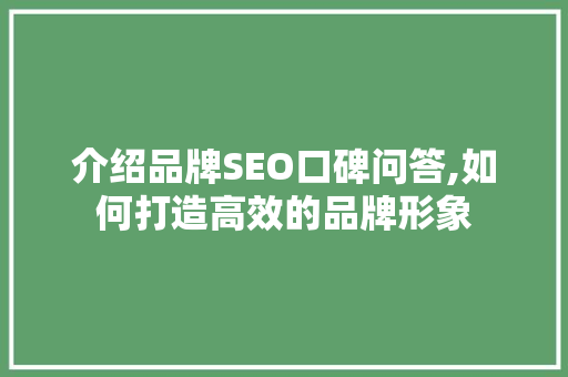 介绍品牌SEO口碑问答,如何打造高效的品牌形象