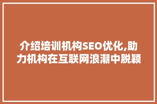 介绍培训机构SEO优化,助力机构在互联网浪潮中脱颖而出