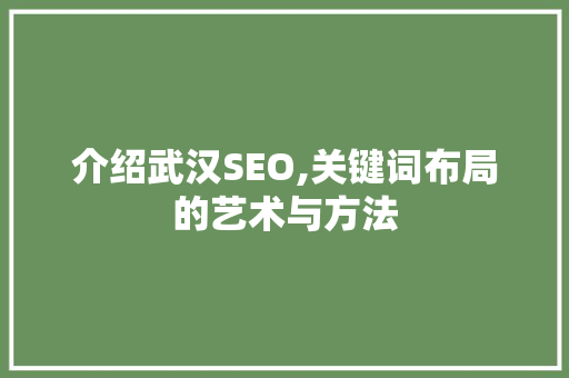 介绍武汉SEO,关键词布局的艺术与方法