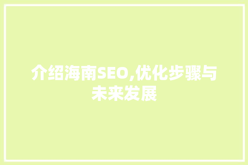介绍海南SEO,优化步骤与未来发展