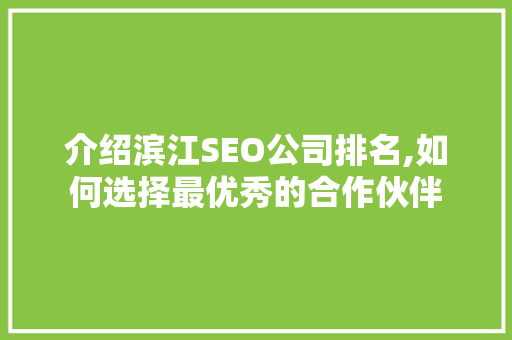 介绍滨江SEO公司排名,如何选择最优秀的合作伙伴