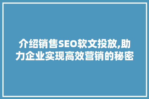 介绍销售SEO软文投放,助力企业实现高效营销的秘密武器