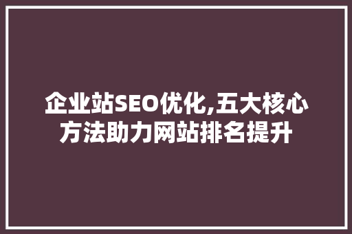 企业站SEO优化,五大核心方法助力网站排名提升
