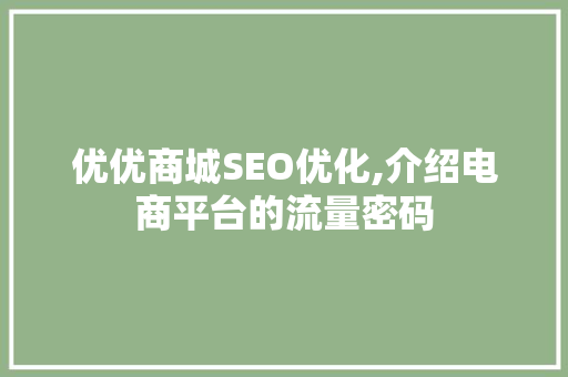 优优商城SEO优化,介绍电商平台的流量密码