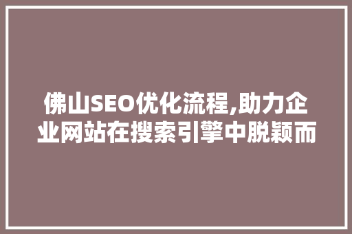 佛山SEO优化流程,助力企业网站在搜索引擎中脱颖而出