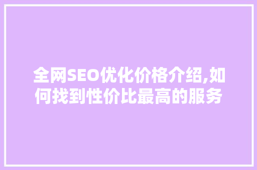 全网SEO优化价格介绍,如何找到性价比最高的服务