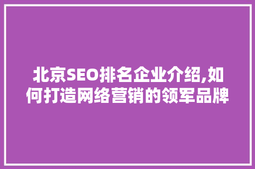北京SEO排名企业介绍,如何打造网络营销的领军品牌
