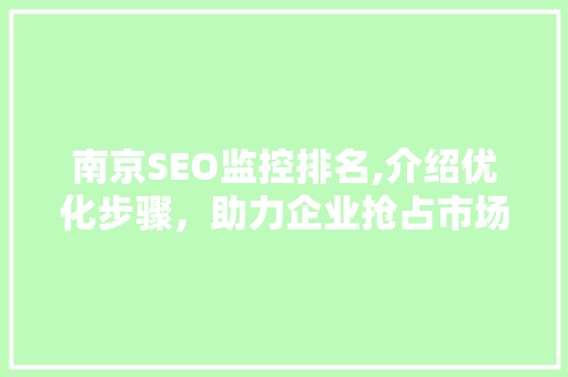 南京SEO监控排名,介绍优化步骤，助力企业抢占市场先机