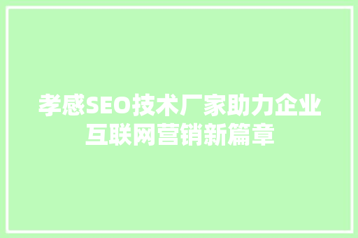 孝感SEO技术厂家助力企业互联网营销新篇章  第1张