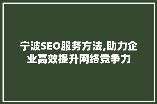 宁波SEO服务方法,助力企业高效提升网络竞争力
