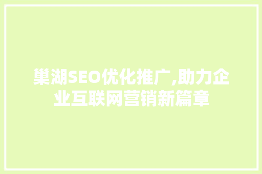 巢湖SEO优化推广,助力企业互联网营销新篇章