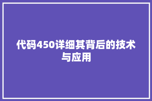 代码450详细其背后的技术与应用