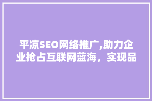 平凉SEO网络推广,助力企业抢占互联网蓝海，实现品牌腾飞