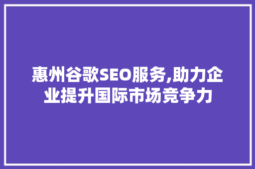 惠州谷歌SEO服务,助力企业提升国际市场竞争力