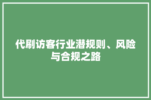 代刷访客行业潜规则、风险与合规之路