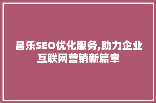 昌乐SEO优化服务,助力企业互联网营销新篇章
